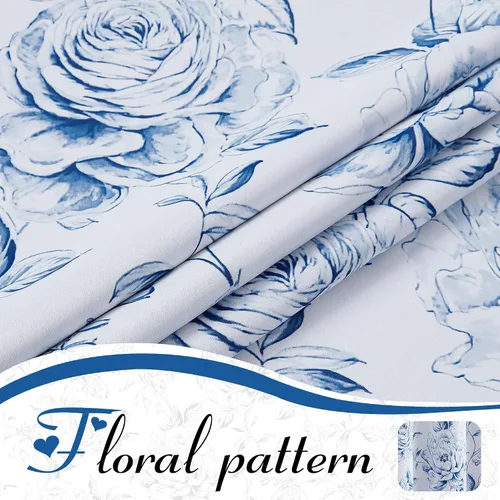 Miniatura 8 de Beauoop - Cortinas florales 100% blackout, de 84 pulgadas de largo, 2 paneles, para dormitorio, sala de estar, azul marino y blanco