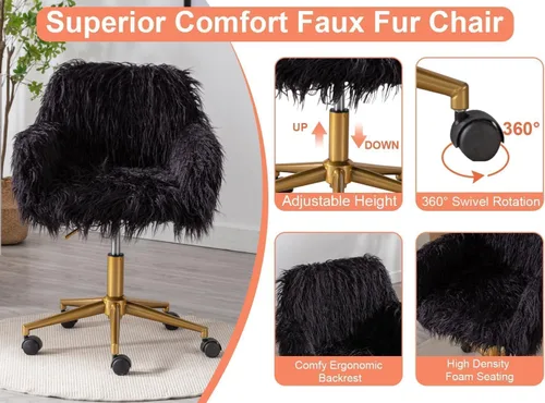 Miniatura 7 de Silla de escritorio moderna de piel sintética, silla de oficina en casa para mujeres, niñas y adolescentes, silla de escritorio negra giratoria