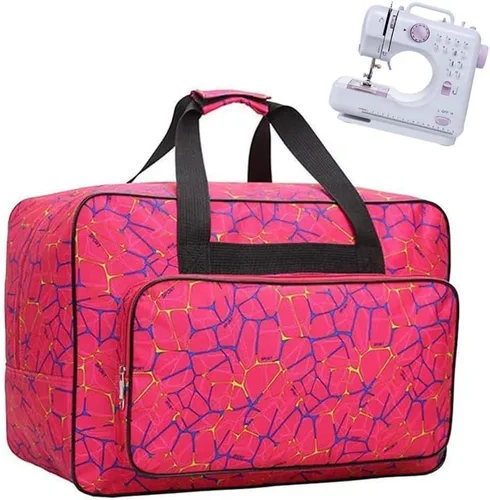 Estuche de transporte para máquina de coser con asa, bolsa de nylon, estuche de transporte con acolchado y bolsillos con asas, adecuado para la Rojo