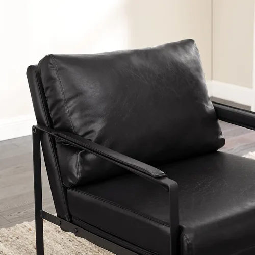 Miniatura 3 de Art Leon Silla de acento moderna de mediados de siglo, de piel sintética, con patas de metal negro, silla lateral única de salón para sala de estar