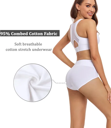 Miniatura 3 de wirarpa - Ropa interior de algodón para mujer, cintura alta y cobertura completa, paquete de 4unidades (tallas regular y extragrande)