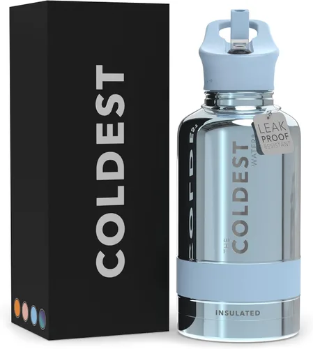 Miniatura 55 de Coldest - Botella para agua con tapa que incluye pajilla, térmica y metálica (acero inoxidable), para hombres y mujeres, color morado