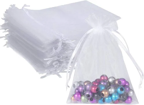 Miniatura 20 de Wudygirl 100 bolsas de organza rosa transparente de 5 x 7 pulgadas con cordón para joyería, bolsas para lápiz labial, baby shower, fiesta, boda