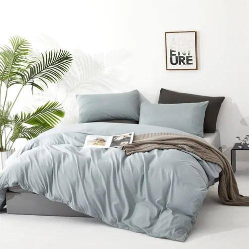 Miniatura 4 de Wellboo Juegos de edredón azul claro tamaño individual, ropa de cama sólida azul polvoriento, edredones de algodón para niños y niñas, colchas