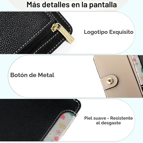 Miniatura 6 de Billetera pequeña para mujer, con bloqueo RFID, de piel, plegable, para tarjetas de crédito, con ventana de identificación, con cremallera, bolsillo