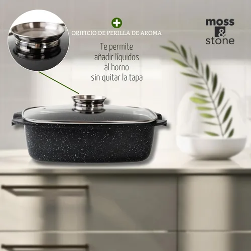 Miniatura 6 de Moss & Stone Olla Asadora Ovalada de 6 Cuartos con Tapa, 12"x8.3" Asador de Pollo de Aluminio Fundido a Presión, Compatible con Inducción, Gas