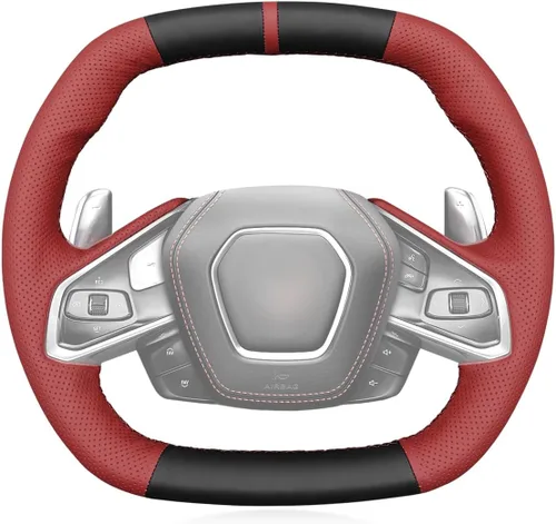 Miniatura 17 de MEWANT Funda para volante de automóvil de piel auténtica y gamuza cosida a mano para Chevrolet Stingray Z06 Corvette (C8) 2020-2022
