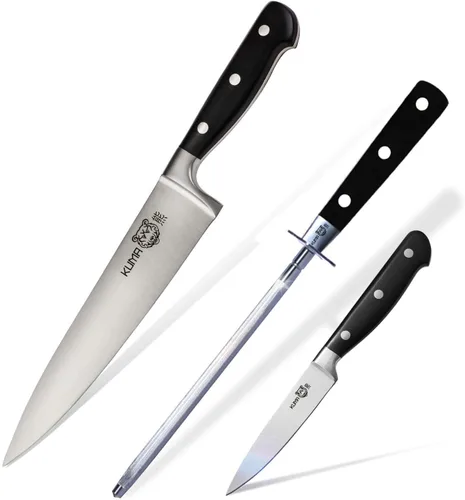 Miniatura 10 de Kuma Chef cuchillo de 8 pulgadas. Corta como un sueño. Mejor cuchillo de chef afiladísimo para tallar, rebanar y cortar en cubos. Mango ergonómico.