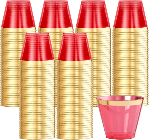 Miniatura 14 de Superrnal 100 piezas Vasos de Plástico Dorados y Negros 9OZ Elegantes Vasos Transparentes con Borde Dorado para Fiestas Vasos Desechables Elegantes