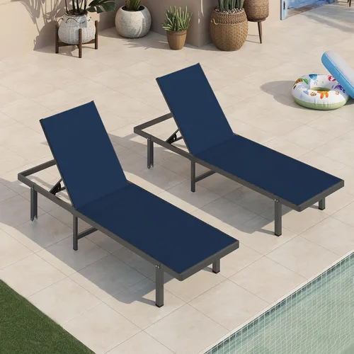 Miniatura 15 de Sillas de Descanso para Piscina, Tumbona al Aire Libre con Ruedas y Reclinable de 5 Posiciones -Fácil de Mover- Silla de Descanso de Aluminio