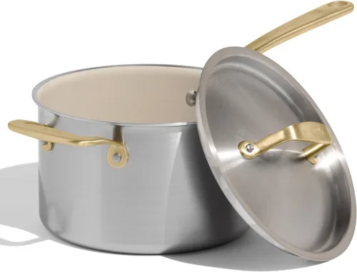 Miniatura 9 de Made In Cookware - 2 QT CeramiClad Non Stick Saucepan with Lid (Antique Brass Handle) - 5-Ply Stainless Clad with Stay-Cool Handle - Professional