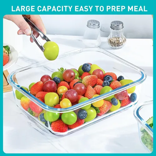 Miniatura 2 de Paquete de 2 recipientes grandes de vidrio de 78 onzas / 9.8 tazas con tapas, recipientes de preparación de comidas para hornear, servir, recipiente