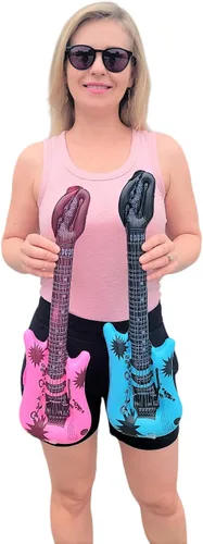 Miniatura 6 de Zugar Land Mini guitarras inflables de rock de 21 pulgadas (paquete de 2) – 1 rosa y 1 azul de vinilo para fotomatón de fotos accesorios