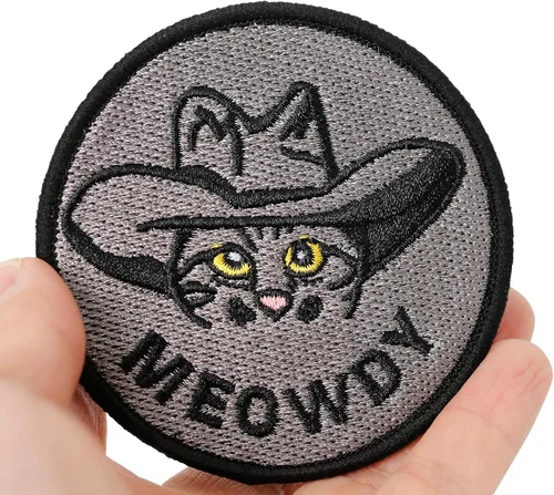 Miniatura 6 de XMJY Parche de meme de gato, 1 pieza de gato vaquero divertido parche moral, parche táctico de gancho y bucle para mochilas, arneses para perros