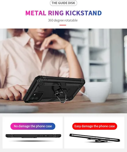 Miniatura 4 de DINGXIN Funda para Galaxy A03, funda para teléfono Samsung A03, [grado militar] soporte de anillo de metal para montaje en automóvil, funda Negro