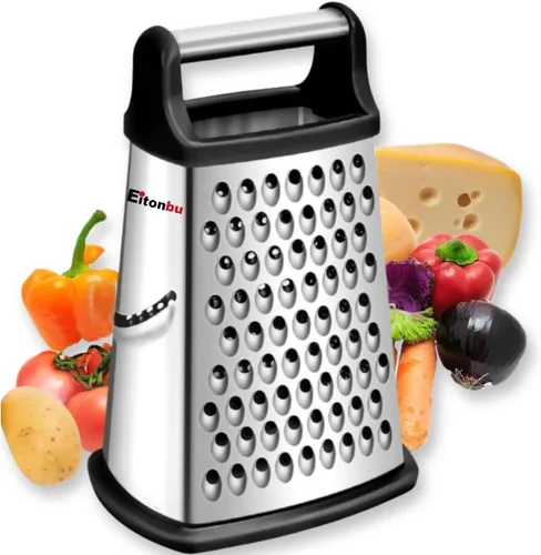 Rallador multifuncional de acero inoxidable con asa, cortador grande de 4 lados para jengibre, ajo, pepinos, zanahorias, queso, papa, apto para Negro