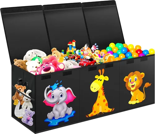 Mabahoo Caja de Juguetes Extra Grande, Organizador de Almacenamiento Plegable con Tapas, Caja de Juguetes de Animales Lindos para Niños y Niñas,