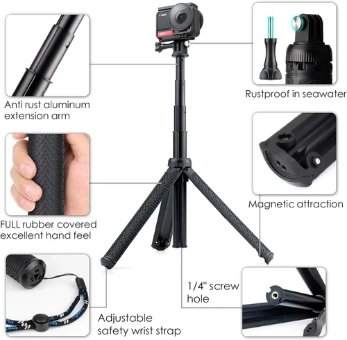 Miniatura 3 de Trípode de aluminio extensible para selfie stick de 28 pulgadas para GoPro Hero 13 12 11 10 9 8 7 6 5 Max Fusion/DJI, soporte de trípode 3 en 1
