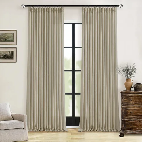 Miniatura 181 de Cortinas de lino natural con pliegues fruncidos de 120 pulgadas de largo para sala de estar, cortinas plisadas con ganchos y lengüeta trasera
