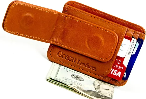 Miniatura 12 de Goson Cartera de cuero con clip para dinero para hombre, billetera de bolsillo frontal, tarjetero de crédito, cartera minimalista delgada