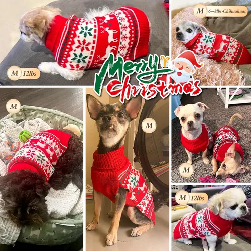 Miniatura 6 de KYEESE Suéter de Navidad para Perro, Suéter Cálido de Cuello de Tortuga para Perros Pequeños Macho y Hembra con Patrón de Copo de Nieve y Reno, Ropa