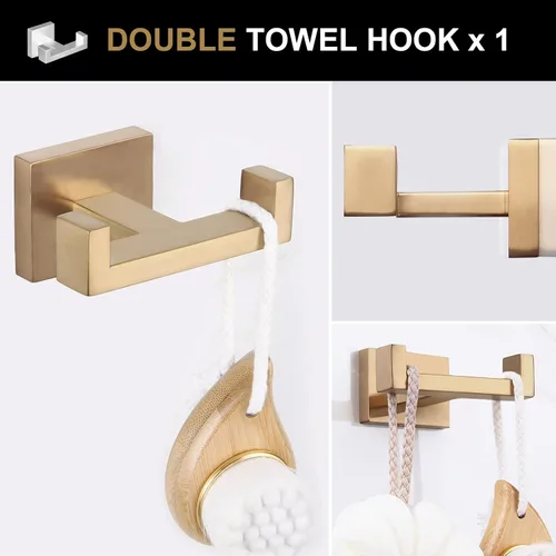 Miniatura 3 de Lava Odoro Juego de toallas de 5 piezas, oro champán, moderno juego de accesorios de baño de oro cepillado de 23.6 pulgadas, juego de toalleros