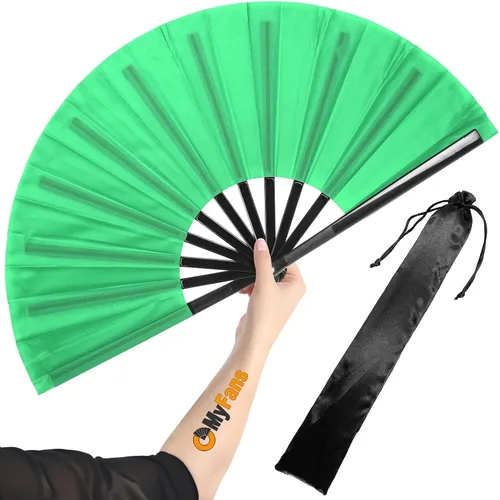 Miniatura 14 de Ventilador de mano plegable grande para rave, ventilador chino plegable de Tai Chi Kung Fu, ideal para festivales, EDM, baile, sofocos, iglesia