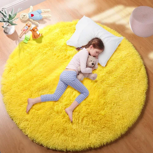 Miniatura 9 de PAGISOFE - Alfombras redondas de 5 pies, alfombras esponjosas amarillas para dormitorio de niñas, alfombra linda para habitación de niñas, alfombra
