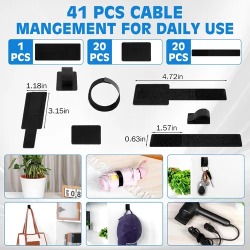 Miniatura 2 de vorona Organizador de cables debajo del escritorio, hasta 15 cables, 41 unidades de organizador de cables mejorado, bridas de gancho y bucle