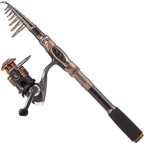 Miniatura 8 de PLUSINNO Combo de caña de pescar y carrete. Caña de pescar telescópica de fibra de carbono con carrete. Kit de pesca para agua salada y agua dulce.