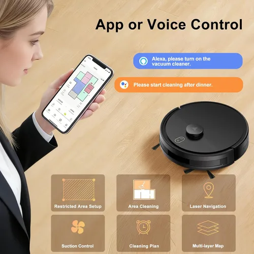 Miniatura 2 de Combo robot de aspiradora y trapeador, aspiradoras robóticas con navegación LiDAR, mapeo inteligente, fuerte succión, con WiFi/App/Alexa/control