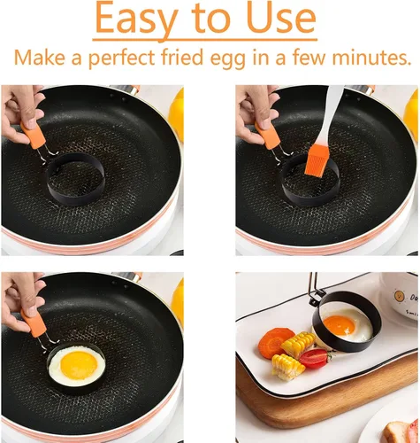 Miniatura 4 de Anillos redondos para huevos para freír huevos, paquete de 2 anillos de huevo de 3.5 pulgadas con mango de silicona, molde de huevo para sándwiches