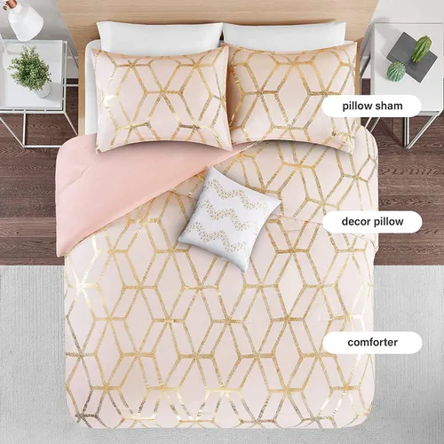 Miniatura 2 de Comfort Spaces Vivian juego de edredón ultra suave para todas las estaciones, ligero y moderno, ropa de cama con estampado geométrico, metálico