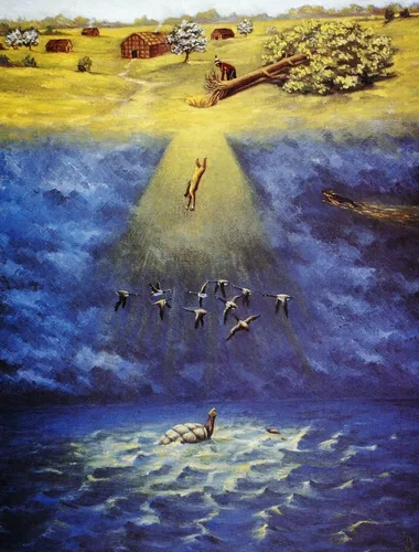 Iroquois Creation Myth NSky Woman Una representación del mito de la creación iroquesa óleo sobre lienzo 1936 por Ernest Smith Póster impreso por (18