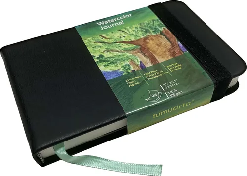 tumuarta Cuaderno de Acuarela, 3.5x5.5”, 140 LB, 300 g/m², Papel de Algodón, Prensado en Frío, 24 Hojas, 48 Páginas, Cuadernos de Papel de Acuarela