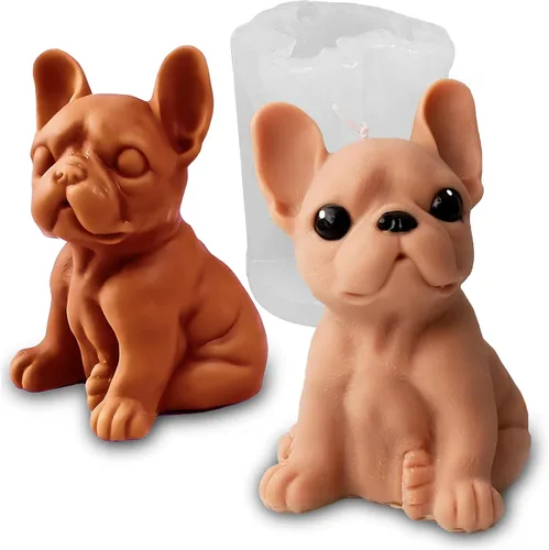 Moldes de vela 3D Bulldog para hacer velas, molde de silicona con forma de perro para decoración de pasteles de chocolate, lindo animal para