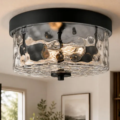 Miniatura 13 de Emak FM082-BN - Lámpara de techo de níquel cepillado de 2 luces, de 11 pulgadas, con pantalla de vidrio semillado para dormitorio, sala de estar