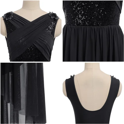 Miniatura 4 de ODASDO Elegante vestido de baile lírico para mujer, manga casquillo, falda de tul asimétrica, leotardo, disfraz contemporáneo XS-XL