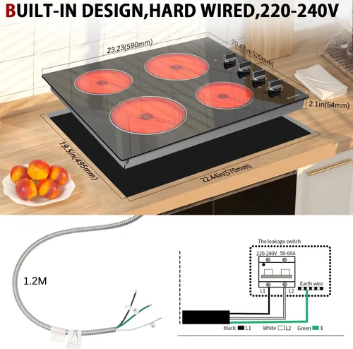 Miniatura 6 de Noxton Placa de cocina eléctrica de 110 V, 2 quemadores, estufa eléctrica enchufable de 12 pulgadas, uso integrado o sobre el mostrador, 9 niveles