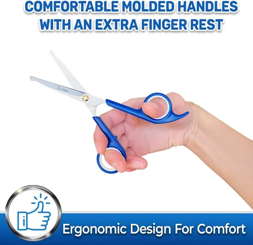 Miniatura 4 de Pet Magasin Tijeras japonesas de acero inoxidable (2) para vello facial y más grandes para recortar el cuerpo con punta redonda (azul)