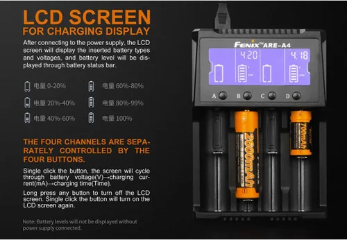 Miniatura 5 de FENIX are-Cargador de batería inteligente multifuncional A4 para baterías recargables populares (18650, 21700, 16340) con organizador