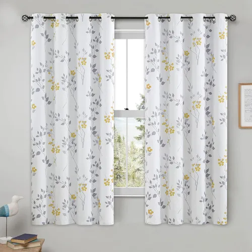 Miniatura 18 de Beauoop Cortinas Florales 100% Opacas de 54 Pulgadas de Largo, 2 Paneles para Dormitorio, Sala de Estar, Azul Gris y Blanco con Patrón de Flores