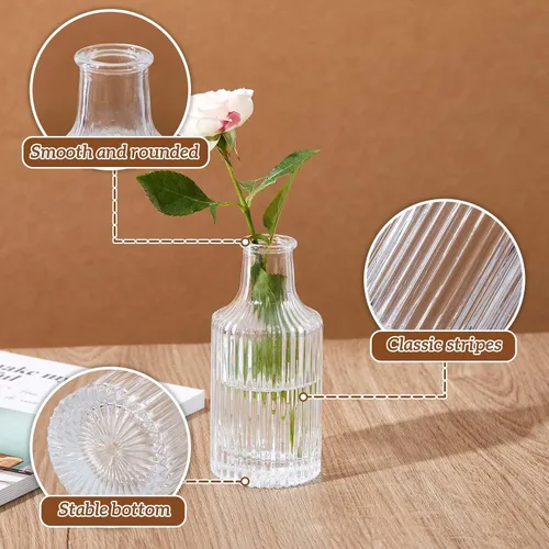 Miniatura 4 de Juego de 12 jarrones de vidrio acanalado para flores a granel, mini jarrones acanalados para centro de mesa, mesa decorativa, boda, recepción