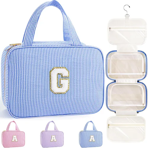 Miniatura 16 de TOPEAST Neceser colgante de viaje, bolsa de aseo personalizada con inicial, regalos de cumpleaños para mamá, hija, hermana, amigas, artículos Púrpura