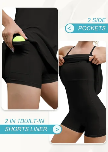 Miniatura 2 de Vestido de tenis IUGA para mujer, vestido para entrenamiento y ejercicio con almohadillas de brasier y shorts, deportivo, de golf