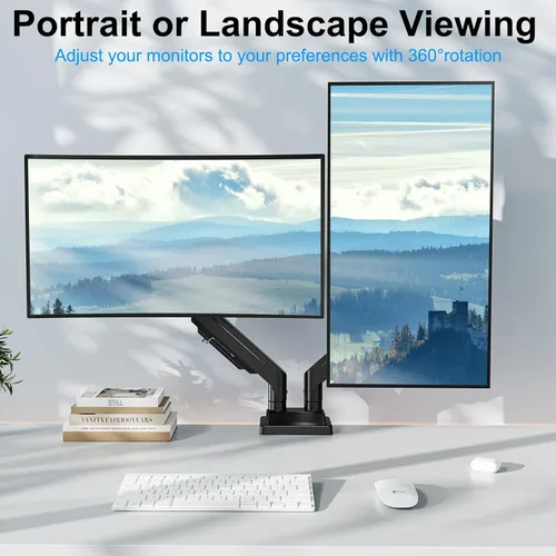 Miniatura 4 de Soporte de monitor doble para pantallas de hasta 43 pulgadas, brazo de monitor dual ultra ancho resistente con capacidad para 2.2-33 libras cada