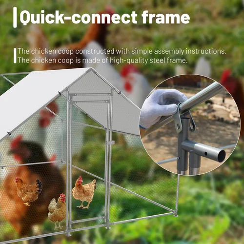 Miniatura 4 de HEYTOWN Gallinero Grande de Metal para Pollos con Cubierta Resistente al Agua y Anti-UV, Jaula de Aves de Corral Transitable para Patio