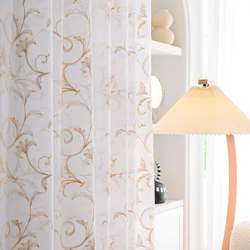 Miniatura 20 de Cortinas traslúcidas blancas bordadas florales de 63 pulgadas, cortinas de gasa con bolsillo para barra para sala de estar, dormitorio, paneles