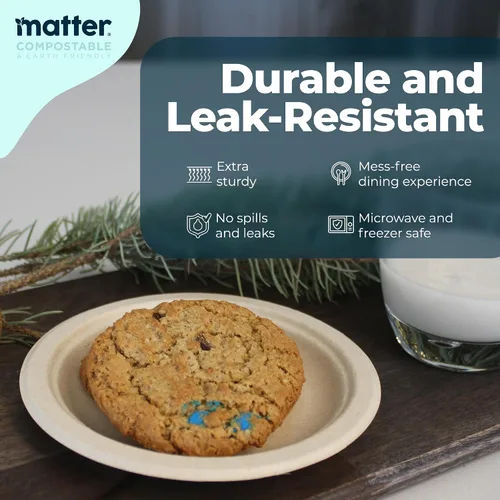 Miniatura 5 de Matter Platos de fibra compostables prémium de 6 pulgadas, paquete de 150, platos desechables biodegradables ecológicos resistentes para aperitivos