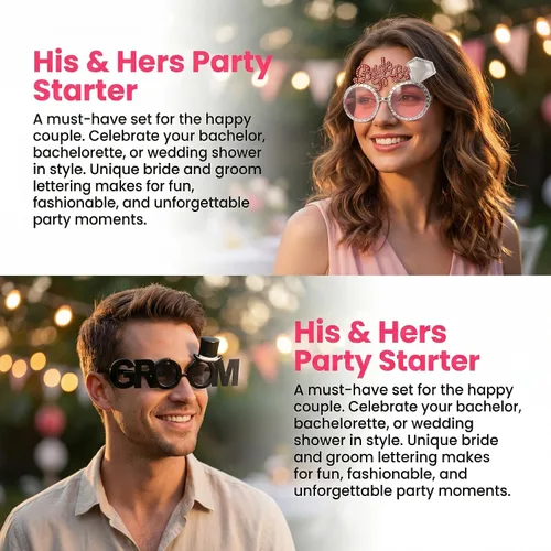 Miniatura 7 de NUOBESTY 2 lentes de sol para novia y novio, anteojos decorativos para fiesta de boda, accesorios ligeros para despedida de soltero y despedida